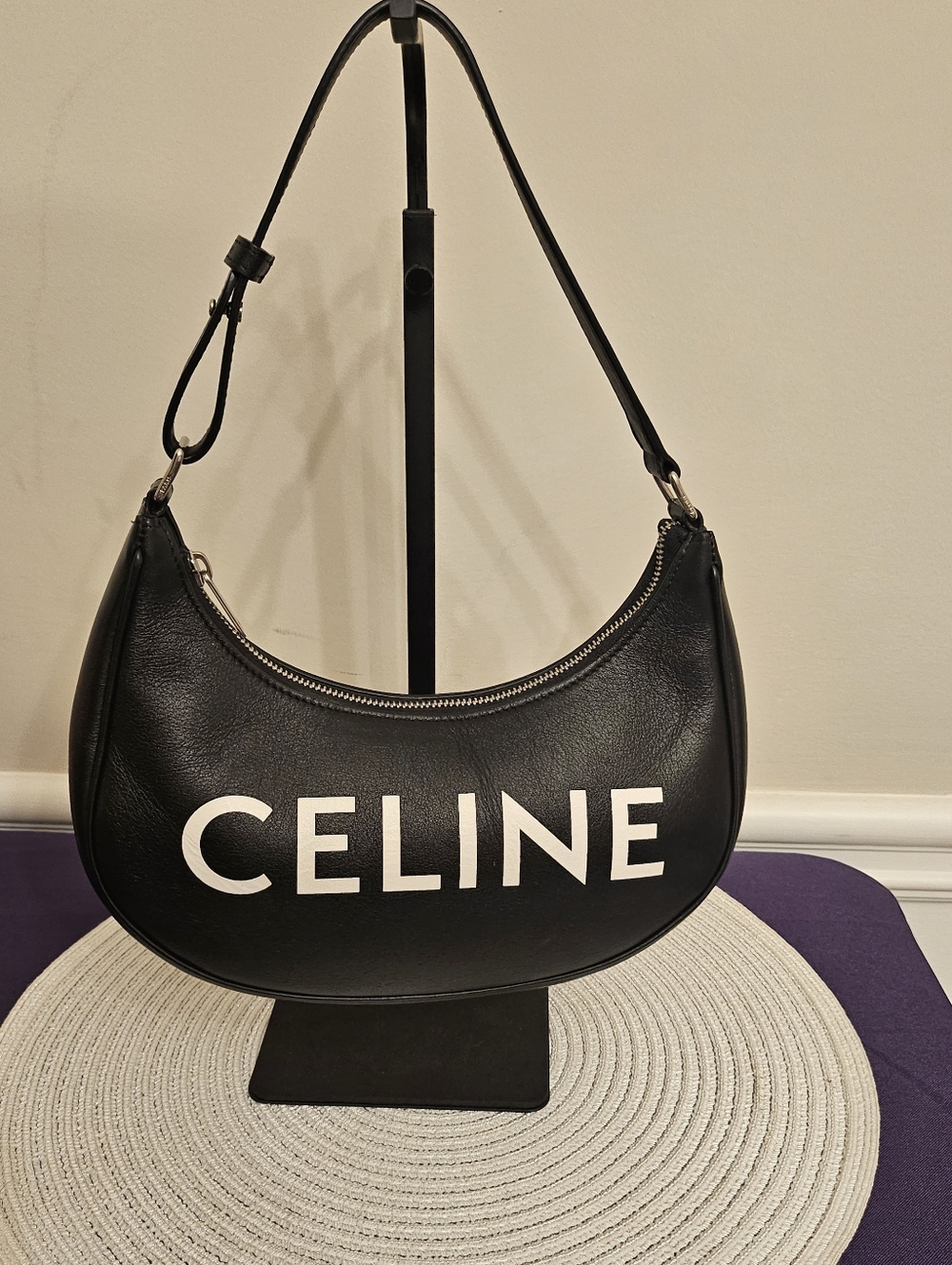 AUTHENTIC Celine Ava Bag in Smooth Calfskin - Black with White Logo - Picture 11 of 12